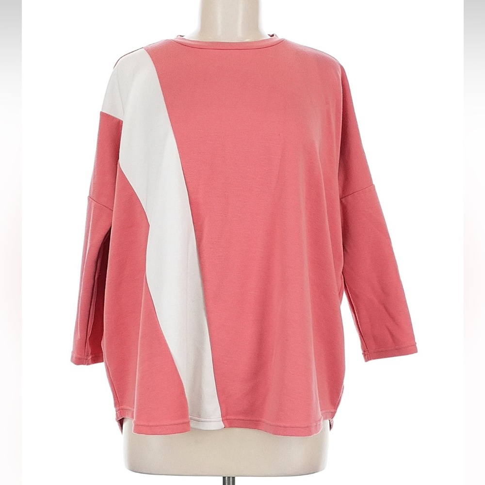 Tuckernuck Pink and White Asymmetrical Sweatshirt Size M/L